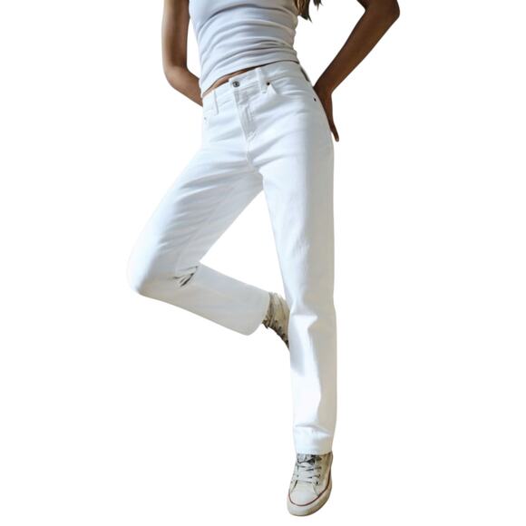 NWT Abercrombie The 90's Straight Mid Rise Jeans Womens 25 Short White Denim - Picture 3 of 12